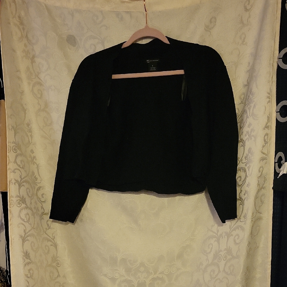 New Directions Classic Black Knitwear Croppee Cardigan Full Or Almost 3/4 Sleeve
